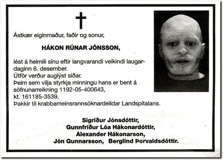 dánartilkynningin Þannig leit hún út, dánartilkynningin sem fanginn falsaði í fjáröflunarskyni.