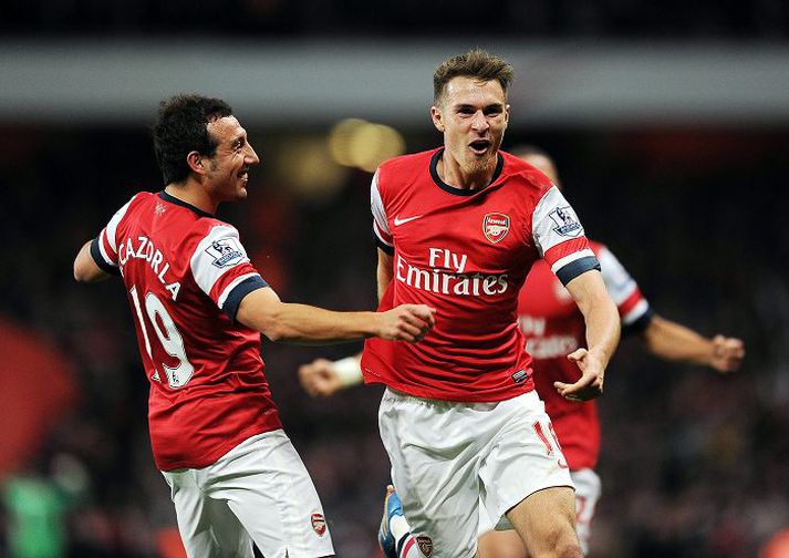Aaron Ramsey og félagar í Arsenal fagna.