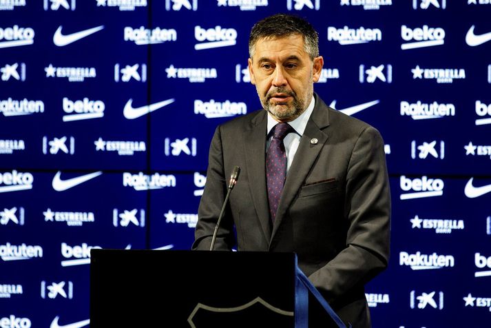 Josep Maria Bartomeu talar við blaðamenn á fundinum í gær.