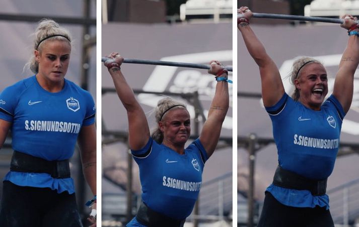 Sara Sigmundsdóttir kláraði lyftuna með glæsibrag og var skiljanlega mjög ánægð með það.