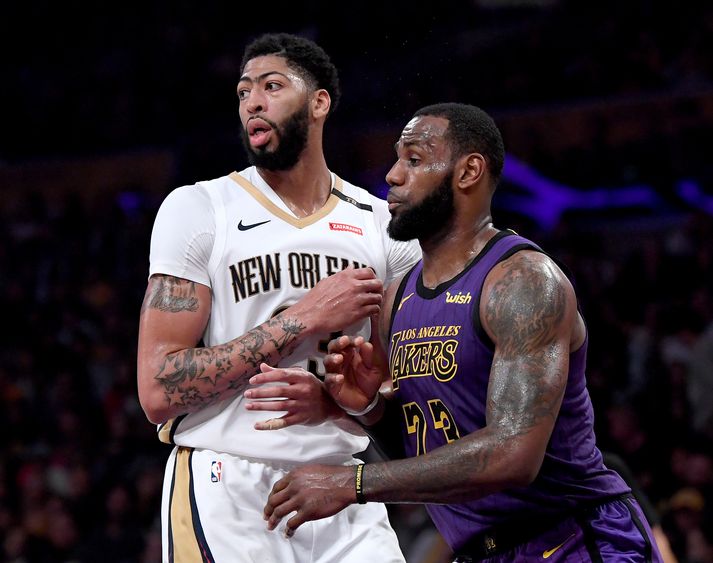 Verðandi samherjarnir Anthony Davis og LeBron James.