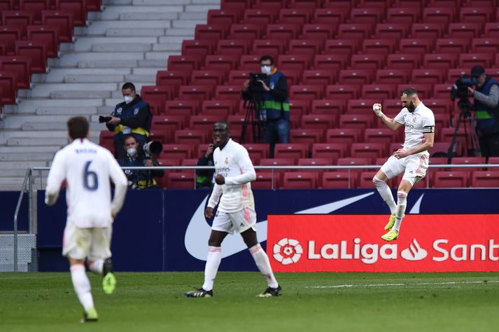 Karim Benzema tryggði Real Madrid stig gegn Atlético Madrid í dag.