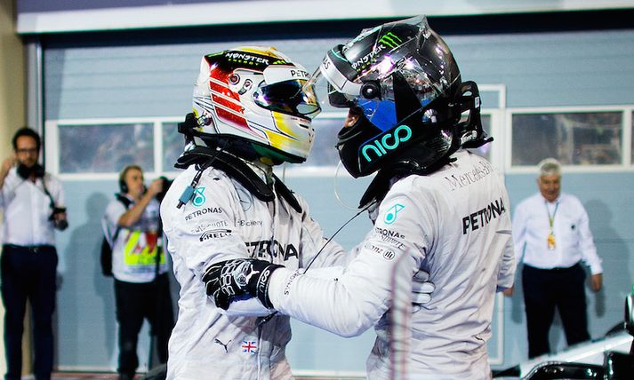Hamilton og Rosberg eftir keppnina í Bahrain