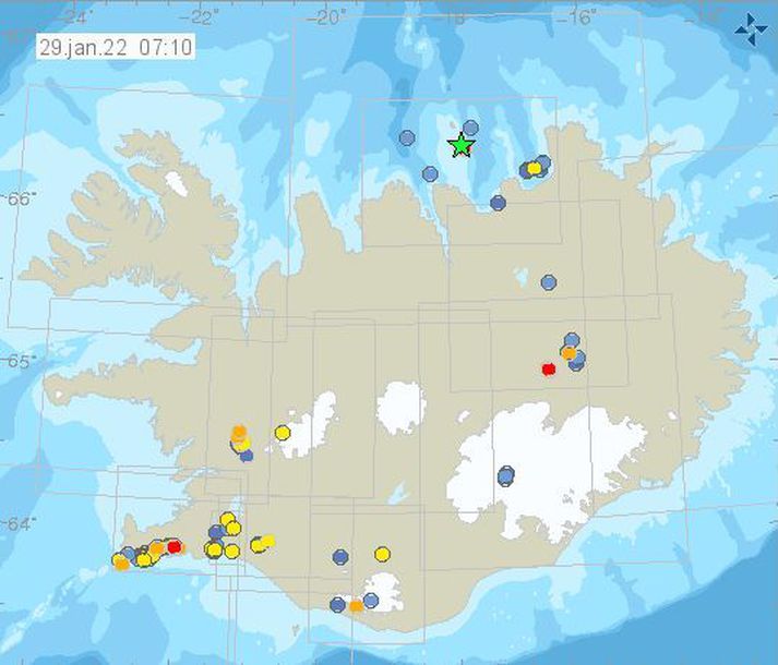 Skjálftarnir tveir urðu á þriðja tímanum í nótt.