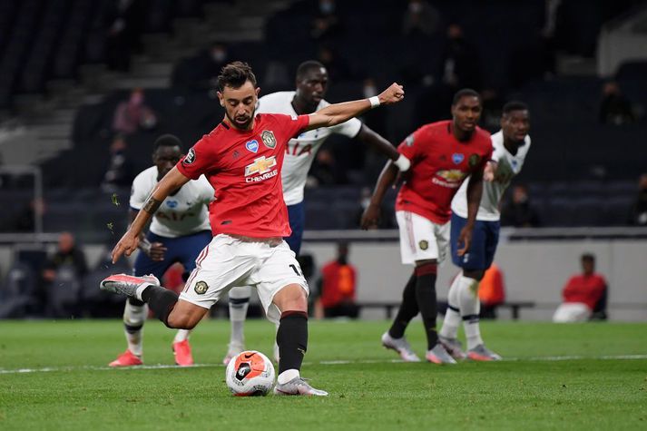 Bruno Fernandes skoraði úr víti fyrir Manchester United en fékk ekki annað víti í lokin.