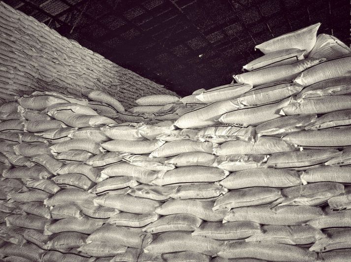 Stack Of Sacks In Sugar Factory Sykur