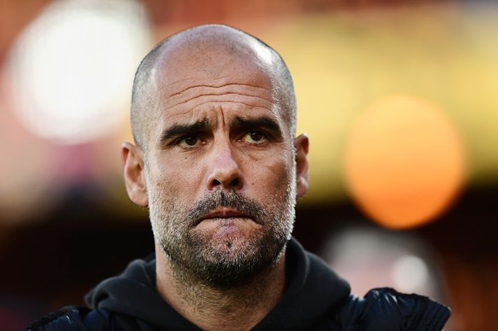 Pep Guardiola, stjóri Manchester City, en lærisveinar hans taka á móti Atalanta í dag.