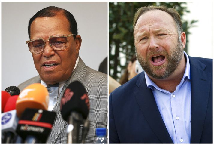 Louis Farrakhan, leiðtogi Þjóðar íslams sem skilgreind hefur verið sem haturssamtök, og Alex Jones, stofnandi Infowars.