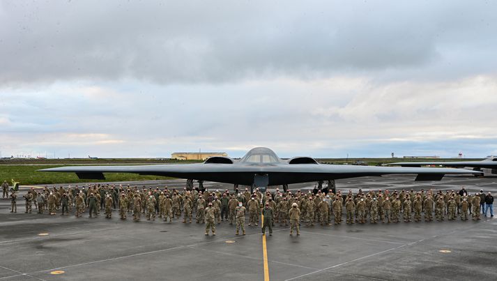 Um tvöhundruð liðsmenn bandaríska flughersins fylgja flugsveitinni til Íslands. Myndin var tekin þann 7. september, fyrir fimm dögum.