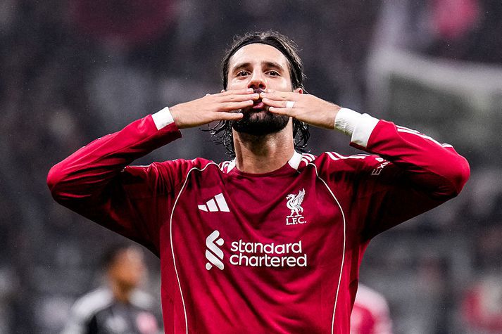 Dominik Szoboszlai fagnar marki sínu gegn Frankfurt í gær.