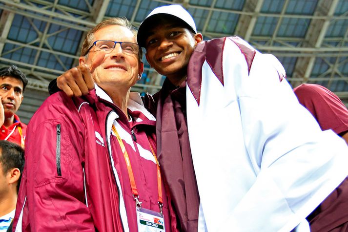 Katarbúinn Mutaz Essa Barshim vann silfur í hástökki á síðasta HM.