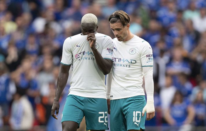 Benjamin Mendy ásamt Jack Grealish í leiknum um góðgerðarskjöldin í ágúst 2021, stuttu áður en Mendy var handtekinn. Grealish gæti þurft að bera vitni í dómsmáli Mendy.
