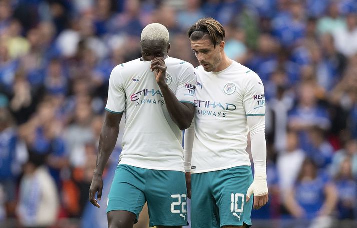 Benjamin Mendy ásamt Jack Grealish í leiknum um góðgerðarskjöldin í ágúst 2021, stuttu áður en Mendy var handtekinn. Grealish gæti þurft að bera vitni í dómsmáli Mendy.