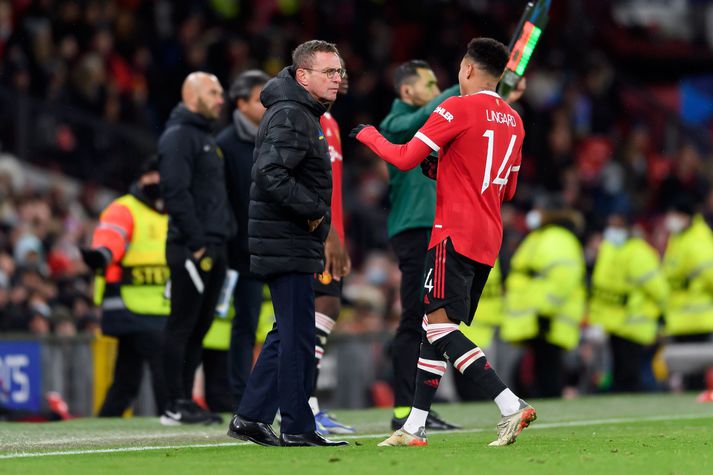 Ralf Rangnick ræðir við Jesse Lingard.