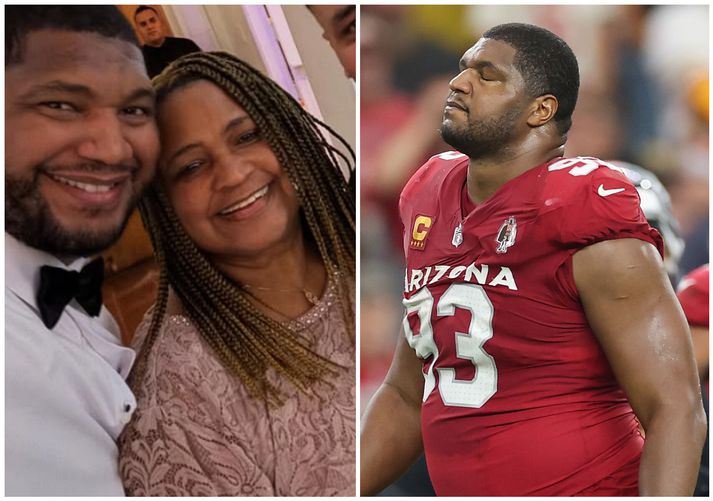 Calais Campbell með móður sinni Nateal Campbell en hann er að hefja sitt 19. tímabil í NFL-deildinni eftir að hafa skrifað undir eins árs, 5,5 milljóna dala samning við Baltimore í apríl.