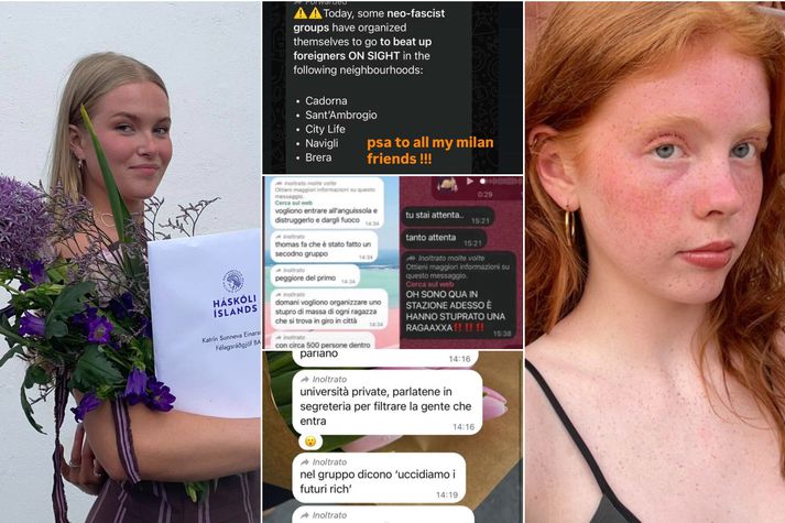 Vart hefur orðið við upplýsingaóreiðu í kjölfar óeirða Ítalíu um helgina. Nemendur voru sendir fyrr heim úr skólanum eftir að orðrómar um yfirvofandi árás fóru á víð og dreif um samfélagsmiðla, að sögn Katrínar og Arnþrúðar.