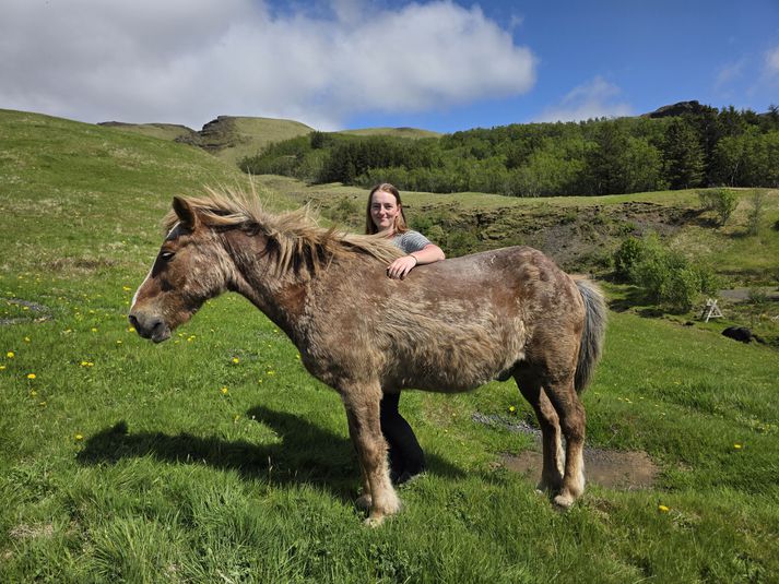 Sómi, sem er líklega elsti hestur landsins en  hann er 36 vetra og ótrúlega brattur miðað við aldur. Hér er hann með eiganda sínum, Sigríði Ingibjörgu, sem vinnur við tamningar á bænum Margrétarhofi í Ásahreppi.