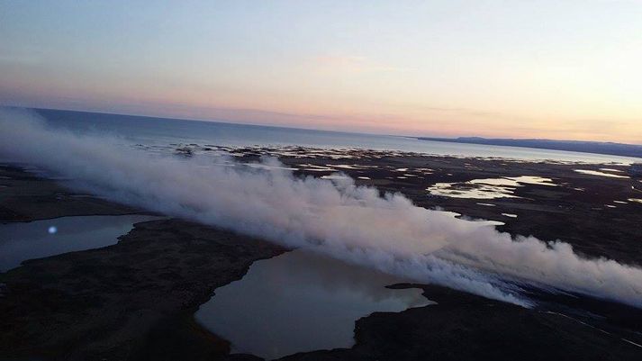 Frá sinueldinum í gærkvöldi.