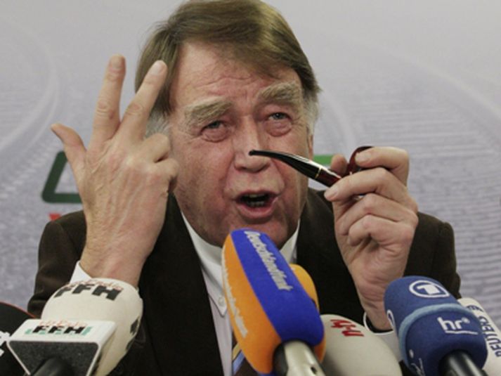 Manfred Schell formaður GDL, verkalýðsfélags lestarstjóra í Þýskalandi á blaðamannafundi Frankfurt fyrr í vikunni.