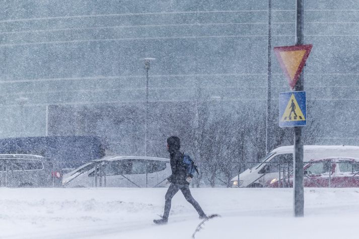 Suðvestan hvassviðri með dimmum éljum sunnan- og vestanlands er spáð í dag.