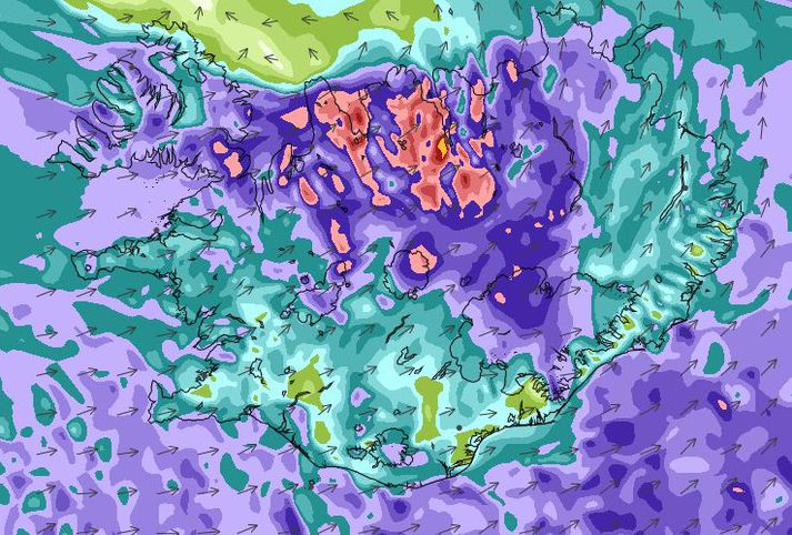 Vindaspá veðurstofunnar klukkan 08.00