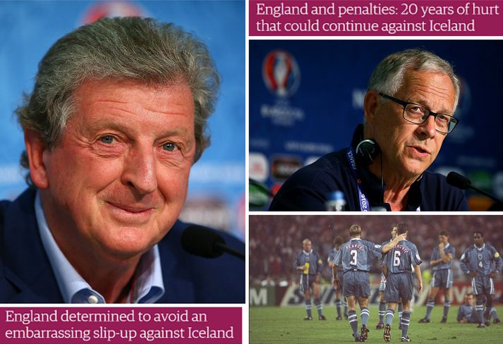 Enskir fjölmiðlar setja alla pressuna á Roy Hodgson og enska landsliðið fyrir leik Íslands og Englands í kvöld.