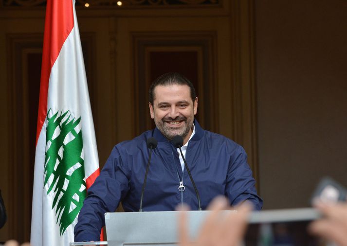 Saad Hariri í Líbanon í gær.