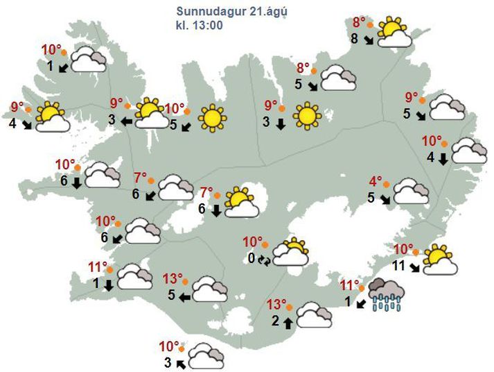 Víða um land verður sólríkt en annar staðar dregur snemma ský fyrir sólu.