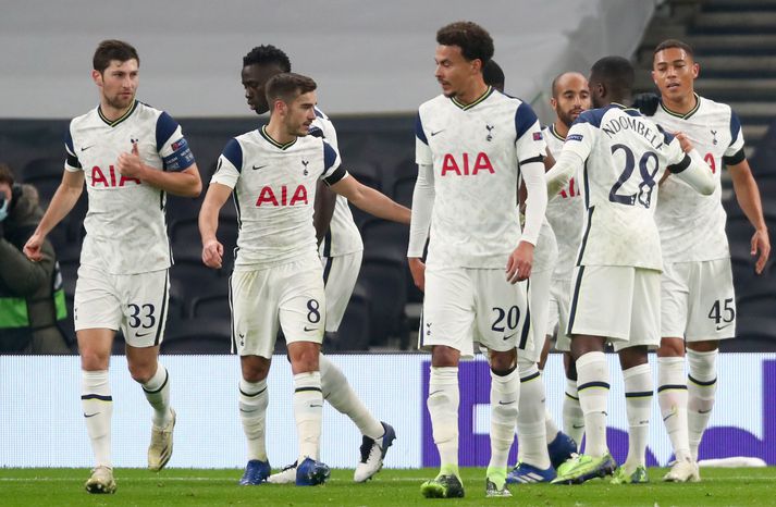 Leikmenn Tottenham fagna einu af fjórum mörkum sínum í kvöld.