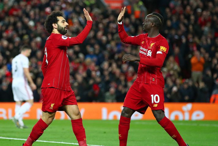 Mohamed Salah og Sadio Mané fagna marki með Liverpool liðinu.
