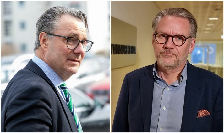 Willum Þór og Ólafur Stephensen sem er allt annað en ánægður með nýjasta útspil Framsóknarmanna sem vilja nú láta kné fylgja kviði í baráttu sinni við tóbakið. Nú vilja þeir pakka fyrirbæri sem má ekki sjást í einsleitar umbúðir.