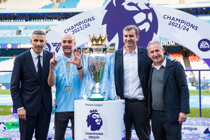Al Mubarak Khaldoon, Pep Guardiola, Ferran Soriano og Txiki Begiristain um liðna helgi.