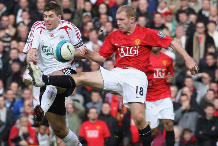 Steven Gerrard og Paul Scholes áttust oft við á ferlinum.