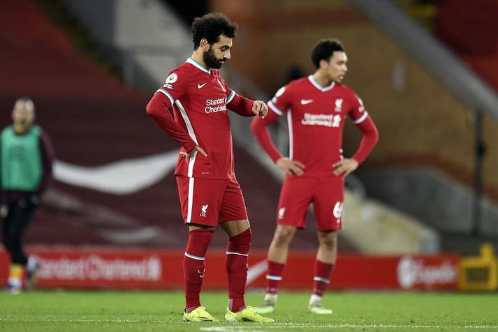 Það er þungt yfir Mohamed Salah, Trent Alexander-Arnold og öðrum Liverpool mönnum þessa dagana.