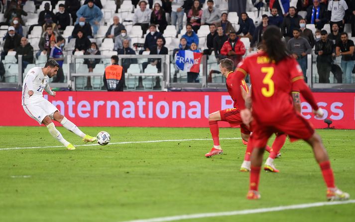 Theo Hernandez tryggði Frökkum sigur í kvöld.