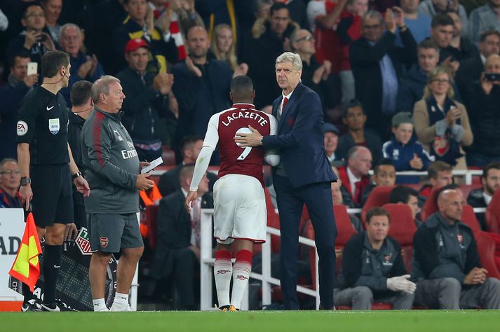 Alexandre Lacazette er einn fárra í leikmannahópi Arsenal sem spilaði undir stjórn Arsenes Wenger.