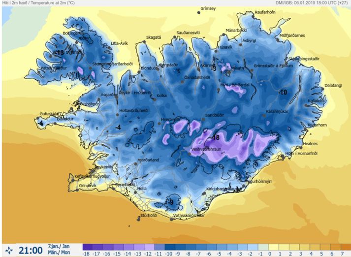 Það verður napurt í kvöld ef marka má hitaspá Veðurstofunnar.