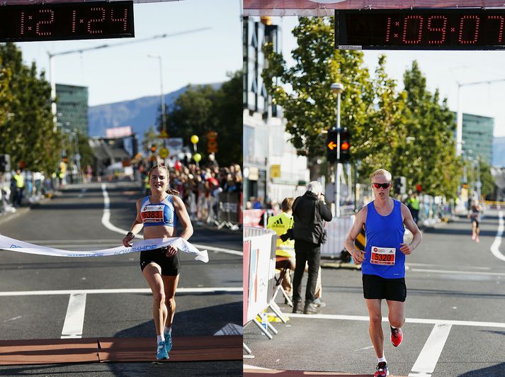 Þau Elín og Hlynur skiluðu sér í mark á flottum tímum.