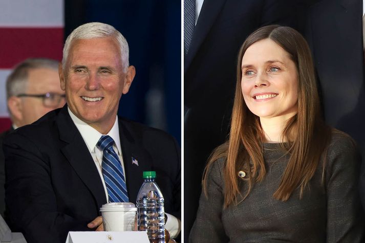 Mike Pence varaforseti Bandaríkjanna og Katrín Jakobsdóttir forsætisráðherra.