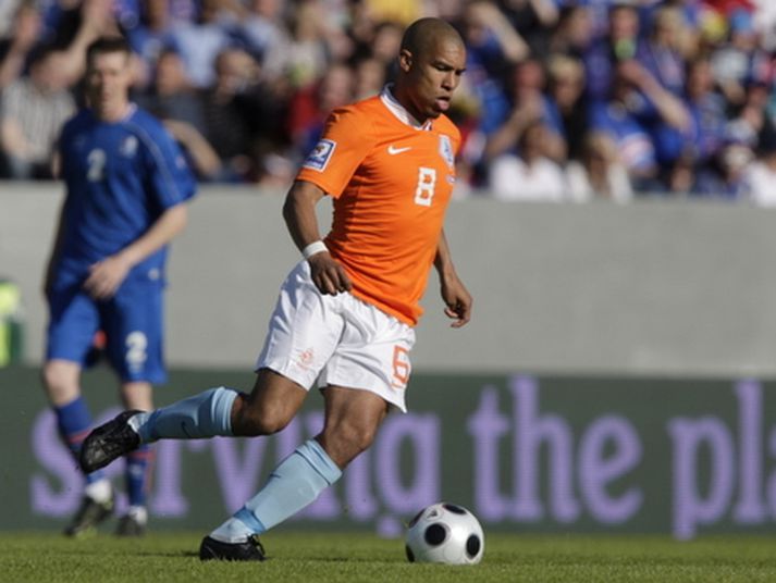 Nigel de Jong í leik með hollenska landsliðinu á Laugardalsvelli.