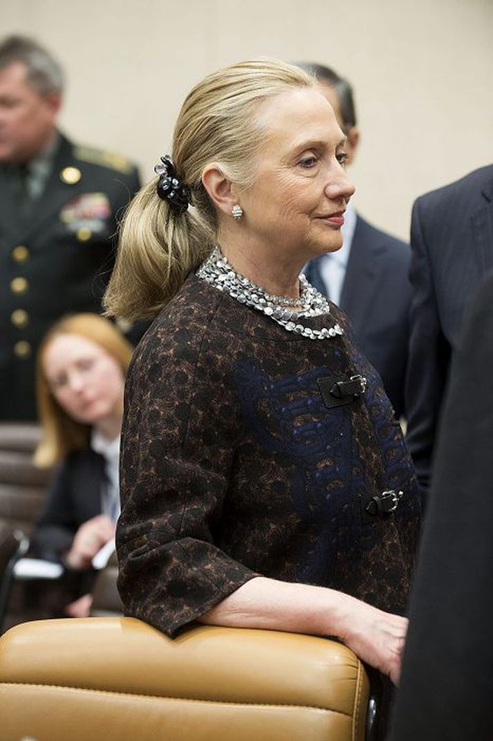 Hillary Clinton sat sinn síðasta utanríkisráðherrafund í höfuðstöðvum NATO í gær.