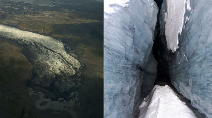 Rússneskur ferðamaður féll í gegnum ís á bólakaf í jökulsprungu við Sólheimajökul í dag.