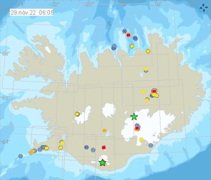 Skjálftarnir urðu með aðeins 20 mínútna millibili.