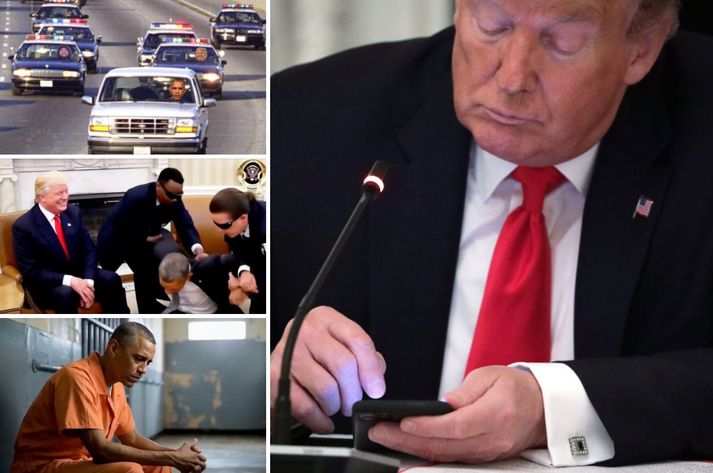 Trump hefur verið duglegur að deila ýmsu bulli á samfélagsmiðlum upp á síðkastið. Ef till vill hefur hann verið að skrifa einhverja skemmtilega færslu á myndinni hér hægra megin.