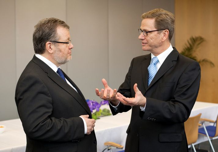 Össur og Westerwelle ræddu saman á bókamessunni í Frankfurt.