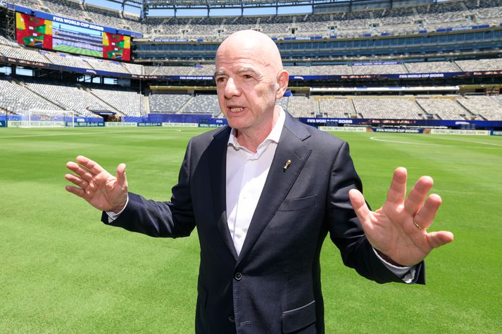 Gianni Infantino, forseti FIFA, ræddi við blaðamenn sólarhring áður en heimsmeistaramótið hefst.