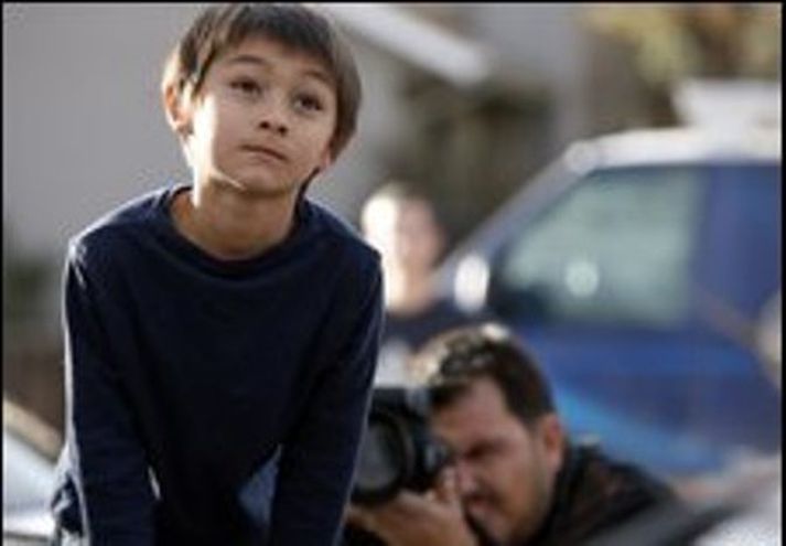 Sonur hjónanna, Falcon, sem átti að vera í loftbelg.