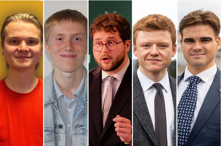 Formenn ungliðahreyfinga frá vinstri til hægri: Halldór Ólafsson úr Sósíalistum, Illugi Gunnarsson úr Vinstri grænum, Hrafnd Splidt Þorvaldsson úr Framsókn, Júlíus Viggó Ólafsson úr Sjálfstæðisflokki og Anton Sveinn McKee úr Miðflokki.