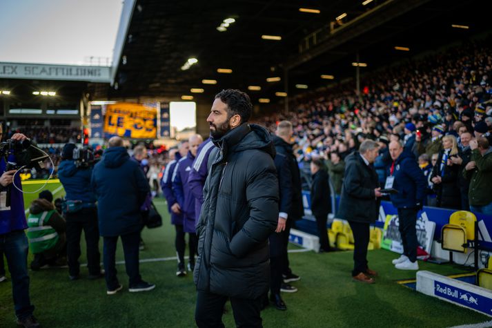 Ruben Amorim á Elland Road í síðasta leik sínum með Manchester United.