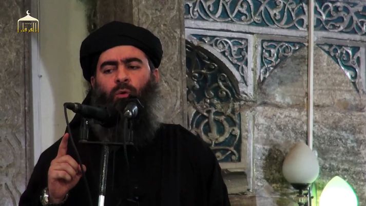 Baghdadi í al-Nuri moskunni í Mosul árið 2014.